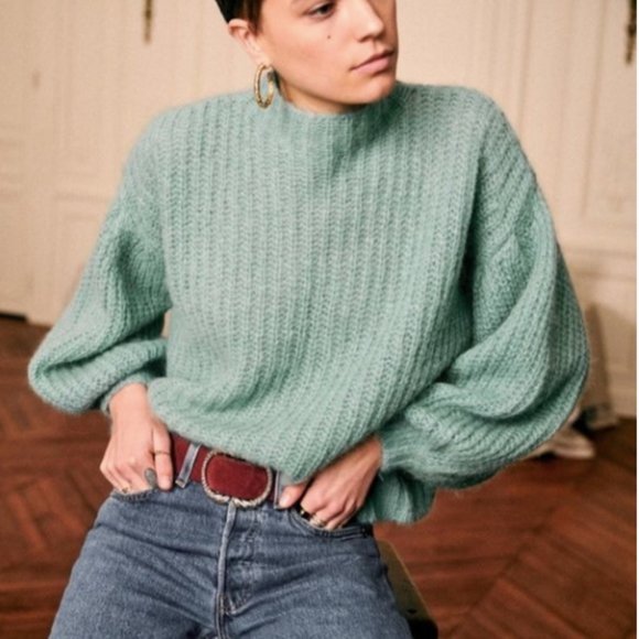 Sezane Sweaters - SEZANE Olric jumper sweater Alpaga Balloon Sleeves in Almond Green size S Small